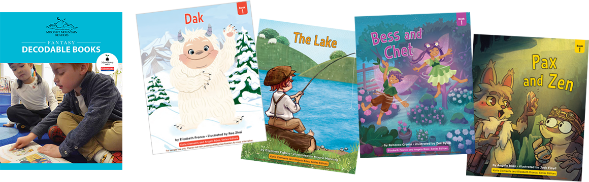 Book covers with cute characters and a brochure