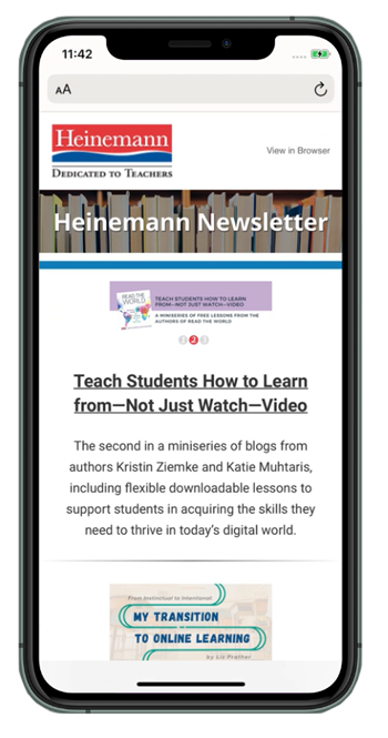 An iphone with the newsletter in a browser.